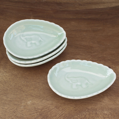Gewürzschalen aus Celadon-Keramik, (4er-Set) - Gewürzschalen aus Celadon-Keramik mit Elefantenmotiv (4er-Set)