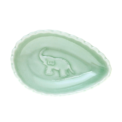 Cuencos para condimentos de cerámica Celadon (juego de 4) - Cuencos de condimentos de cerámica Celadon con temática de elefantes (juego de 4)