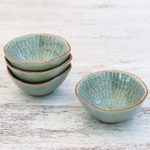 Celadon ceramic appetizer bowls, 'Sunflower Dream' (set of 4) - Celadon Ceramic Appetizer Bowls from Thailand (Set of 4)