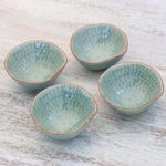 Celadon ceramic appetizer bowls, 'Sunflower Dream' (set of 4) - Celadon Ceramic Appetizer Bowls from Thailand (Set of 4)