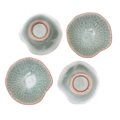 Celadon ceramic appetizer bowls, 'Sunflower Dream' (set of 4) - Celadon Ceramic Appetizer Bowls from Thailand (Set of 4)