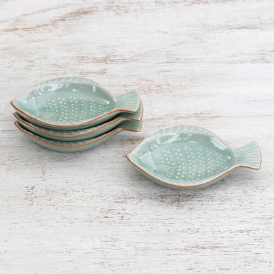 Vorspeisenschalen aus Keramik, (4er-Set) - Handgefertigte Fisch-Vorspeisenschalen aus Celadon-Keramik (4er-Set)
