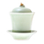 Celadon ceramic soup cup with lid and saucer, 'Cup of Comfort in Green' - Handcrafted Celadon Green Ceramic Soup Cup Lid Saucer Set