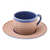Ceramic cup and saucer, 'Wicker in Blue' - Handcrafted Wicker Motif Blue Ceramic Cup and Saucer