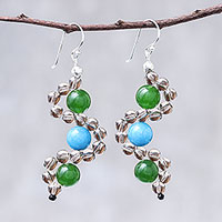 Quartz beaded dangle earrings, 'Dancing Gems' - Quartz and Calcite Beaded Dangle Earrings from Thailand