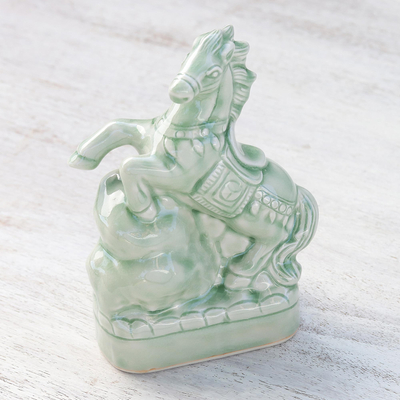 Seladon-Keramikskulptur - Seladon-Keramik-Pferdeskulptur, hergestellt in Thailand