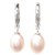 White gold plated cultured pearl dangle earrings, 'Refreshing Morning in Peach' - White Gold Plated Cultured Pearl Dangle Earrings in Peach (image 2a) thumbail