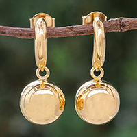Gold plated sterling silver dangle earrings, 'Shining Ball'