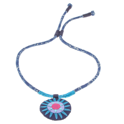 Handcrafted Cotton Pendant Necklace in Blue from Thailand