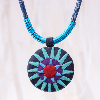Cotton pendant necklace, 'Hmong Sun Medallion' - Handcrafted Thai Hmong Hill Tribe Cotton Pendant Necklace