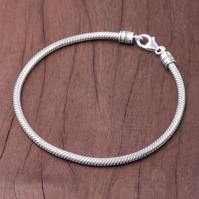 Sterling silver chain bracelet, 'Serpentine Path' - Sterling Silver Snake Chain Bracelet from Thailand
