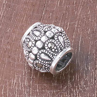 Sterling Silver and Marcasite Bracelet Bead from Thailand,'Elegant Gleam'