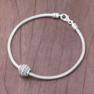 Sterling silver bracelet bead, 'Elegant Gleam' - Sterling Silver and Marcasite Bracelet Bead from Thailand