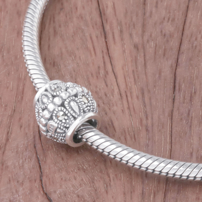 Sterling silver bracelet bead, 'Elegant Gleam' - Sterling Silver and Marcasite Bracelet Bead from Thailand