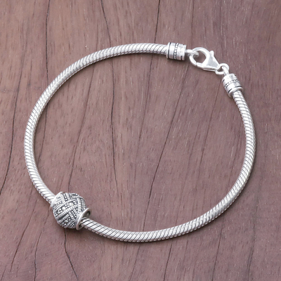 Sterling silver bracelet bead, 'Glamorous Weave' - Weave Pattern Sterling Silver Bracelet Bead from Thailand