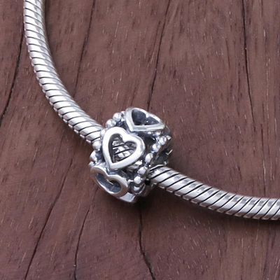 Sterling silver bracelet bead, 'You Are Loved' - Heart Motif Sterling Silver Bracelet Bead from Thailand