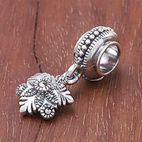 Sterling silver bracelet charm, 'Glamorous Flower'