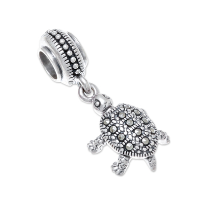 Sterling silver bracelet charm, 'Glamorous Turtle' - Sterling Silver Turtle Bracelet Charm from Thailand