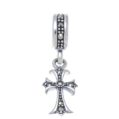 Sterling silver bracelet charm, 'Glamorous Cross' - Sterling Silver Cross Bracelet Charm from Thailand