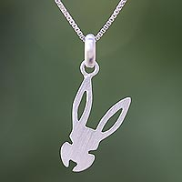 Sterling silver pendant necklace, 'Mysterious Rabbit'