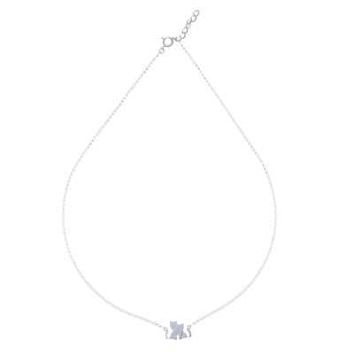 Sterling silver pendant necklace, 'Loving Cats' - Loving Cat Sterling Silver Pendant Necklace from Thailand