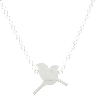 Sterling silver pendant necklace, 'Bird Couple' - Lovebird Sterling Silver Pendant Necklace from Thailand