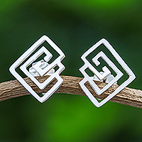 Sterling silver stud earrings, 'Maze to My Soul' - Geometric Openwork Sterling Silver Stud Earrings