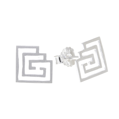 Sterling silver stud earrings, 'Maze to My Soul' - Geometric Openwork Sterling Silver Stud Earrings