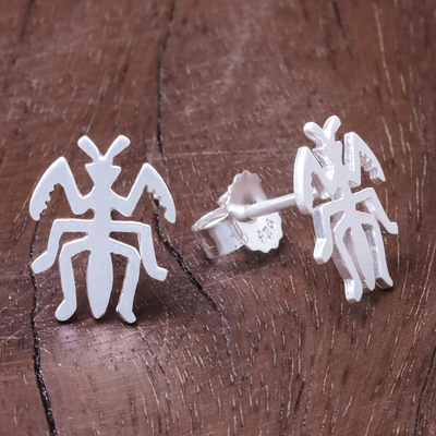 Sterling silver stud earrings, 'Praying Mantis' - Sterling Silver Praying Mantis Stud Earrings from Thailand