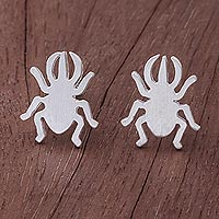 Sterling silver stud earrings, 'Hercules Beetle' - Sterling Silver Beetle Stud Earrings from Thailand