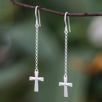 Pendientes colgantes de plata de ley - Pendientes colgantes de cruz de plata esterlina de Tailandia
