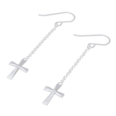 Sterling silver dangle earrings, 'Profession of Faith' - Sterling Silver Cross Dangle Earrings from Thailand