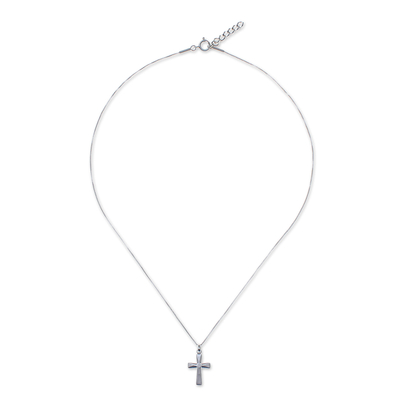 Sterling silver pendant necklace, 'Profession of Faith' - Sterling Silver Cross Pendant Necklace from Thailand