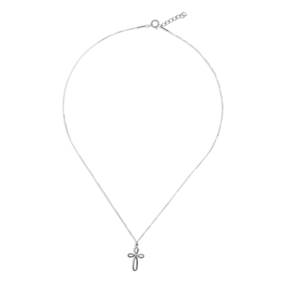 Sterling silver pendant necklace, 'Lucky Cross' - Openwork Sterling Silver Cross Necklace from Thailand