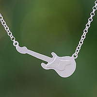 Sterling silver pendant necklace, 'Electric Guitar'