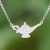 Sterling silver pendant necklace, 'Oil Lamp' - Sterling Silver Lamp Pendant Necklace from Thailand
