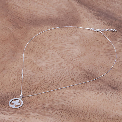 Sterling silver pendant necklace, 'Tree Circle' - Circular Sterling Silver Pendant Necklace from Thailand