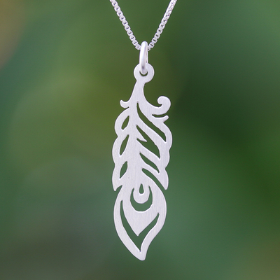 Sterling silver pendant necklace, 'Glamorous Feather' - Sterling Silver Feather Pendant Necklace from Thailand