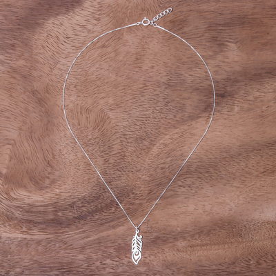 Sterling silver pendant necklace, 'Glamorous Feather' - Sterling Silver Feather Pendant Necklace from Thailand