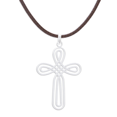 Cross-Shaped Sterling Silver Pendant Necklace from Thailand