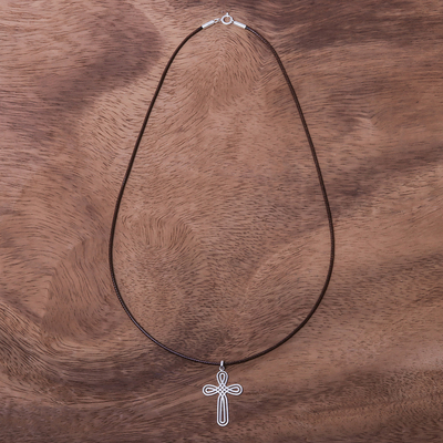 Sterling silver pendant necklace, 'Pretty Cross' - Cross-Shaped Sterling Silver Pendant Necklace from Thailand