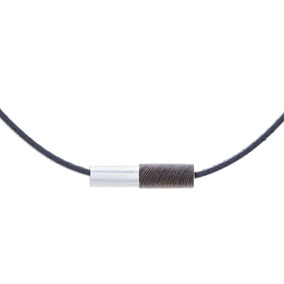 Men's sterling silver and wood pendant necklace, 'Cylindrical Balance' - Men's Sterling Silver and Wood Pendant Necklace