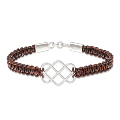 Sterling Silver and Brown Leather Pendant Bracelet
