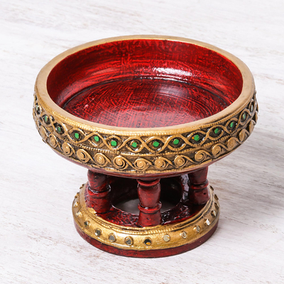 Wood decorative bowl, 'Lanna Khantoke' (6 inch) - Mango Wood Traditional Decorative Bowl from Thailand (6 in.)