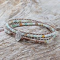 Quartz beaded wrap bracelet, 'Hill Tribe Dew in Brown' - Natural Quartz Beaded Wrap Bracelet in Brown from Thailand