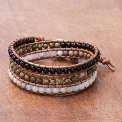 Multi-gemstone beaded wrap bracelet, 'Karen Variety' - Multi-Gemstone Beaded Wrap Bracelet from Thailand
