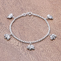 Sterling silver charm bracelet, 'Elephant Marvel' - Sterling Silver Elephant Charm Bracelet from Thailand