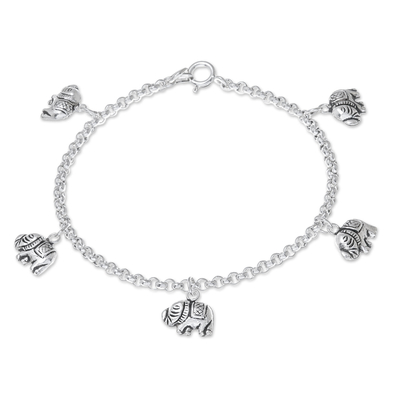 Sterling Silver Elephant Charm Bracelet from Thailand