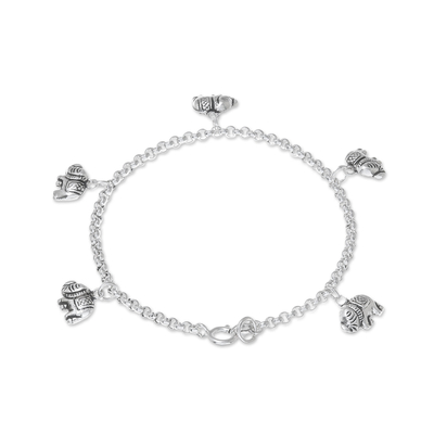 UNICEF Market  Sterling Silver Elephant Charm Bracelet from Thailand -  Elephant Marvel