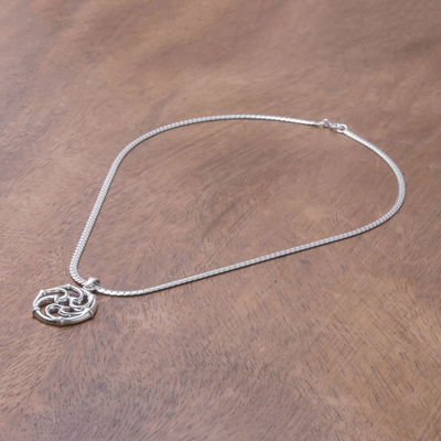 Sterling silver pendant necklace, 'Spiral Wheel' - Intricate Sterling Silver Pendant Necklace from Thailand